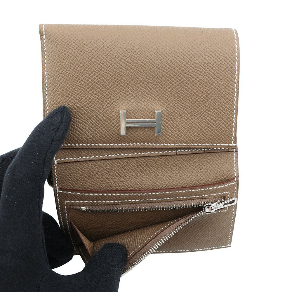 エルメス 三つ折り財布 ベアン コンビネ エトゥープ/シルバー金具 エプソン K刻印