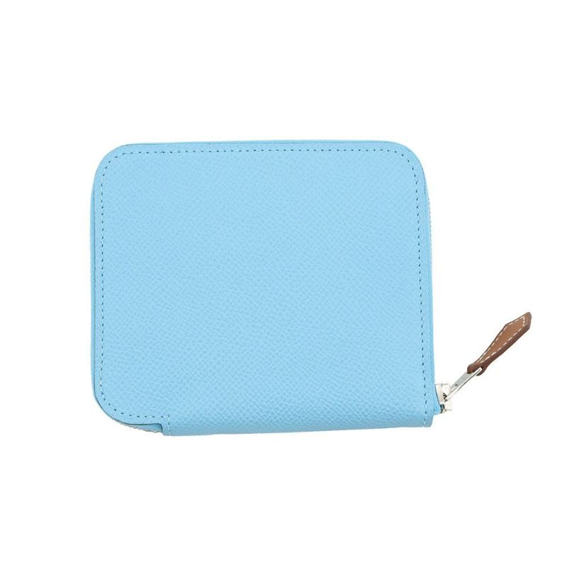 エルメス コインケース アザップコンパクト シルクイン セレスト/シルバー金具 エプソン K刻印 セレステ