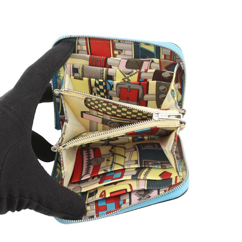 エルメス コインケース アザップコンパクト シルクイン セレスト/シルバー金具 エプソン K刻印 セレステ