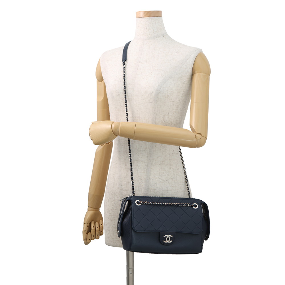 シャネル チェーンショルダーバッグ マトラッセ ココマーク ダブルチェーン ラムスキン CHANEL