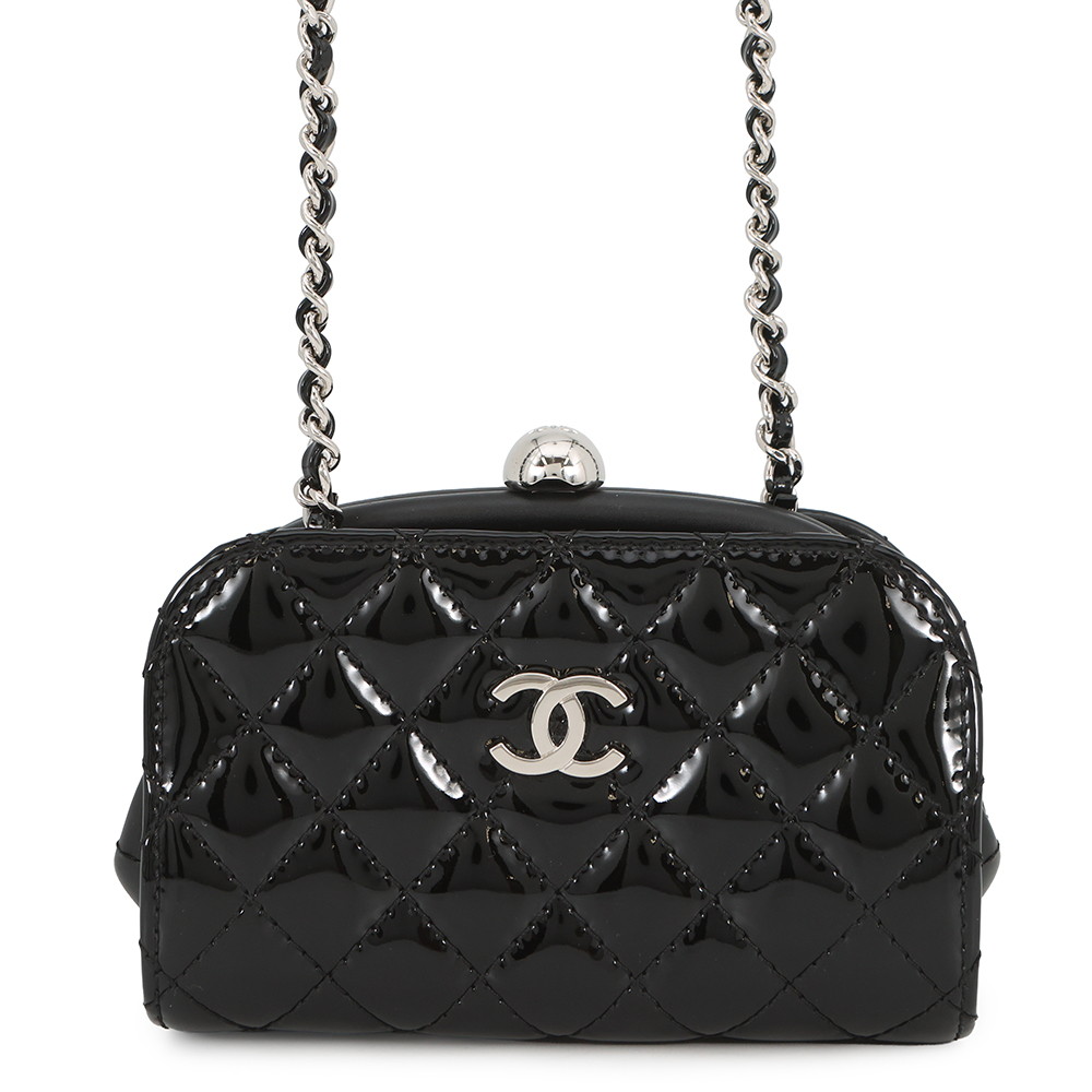 シャネル チェーンショルダーバッグ マトラッセ ココマーク パテント/レザー CHANEL チェーンポシェット 黒