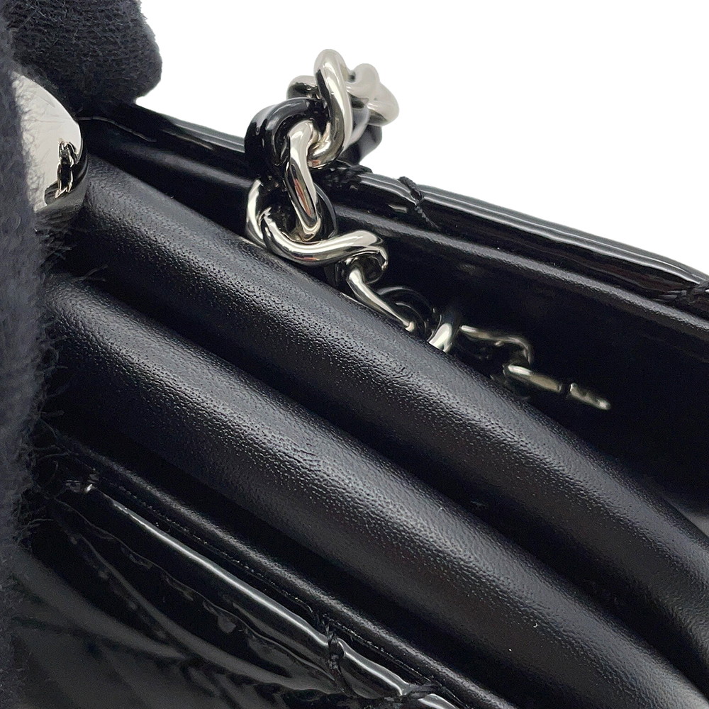 シャネル チェーンショルダーバッグ マトラッセ ココマーク パテント/レザー CHANEL チェーンポシェット 黒