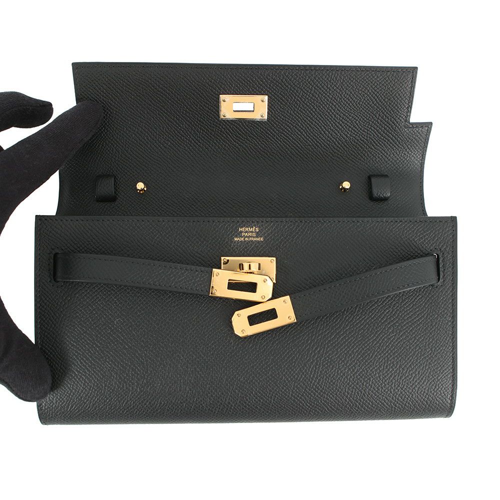 エルメス ケリーウォレット ロング トゥーゴー ブラック/ゴールド金具 エプソン K刻印 HERMES 財布 酷