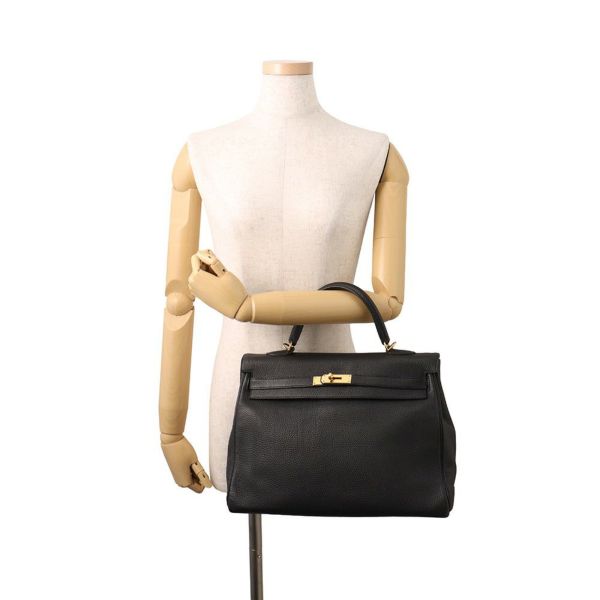 エルメス ハンドバッグ ケリー35 内縫い ブラック/ゴールド金具 トゴ □R刻印 ２wayショルダー 黒