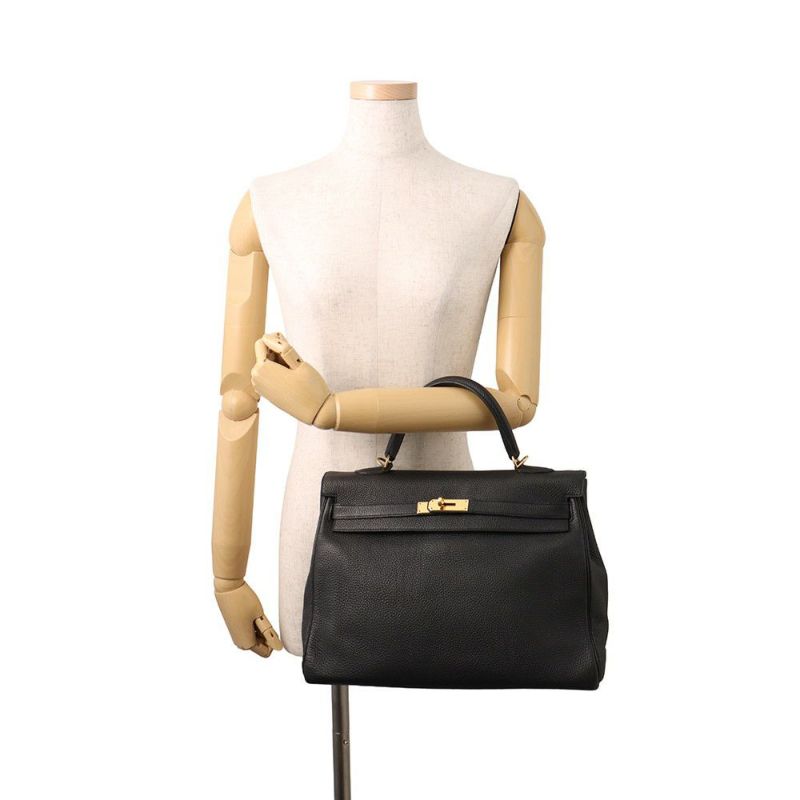 エルメス ハンドバッグ ケリー35 内縫い ブラック/ゴールド金具 トゴ □R刻印 ２wayショルダー 黒