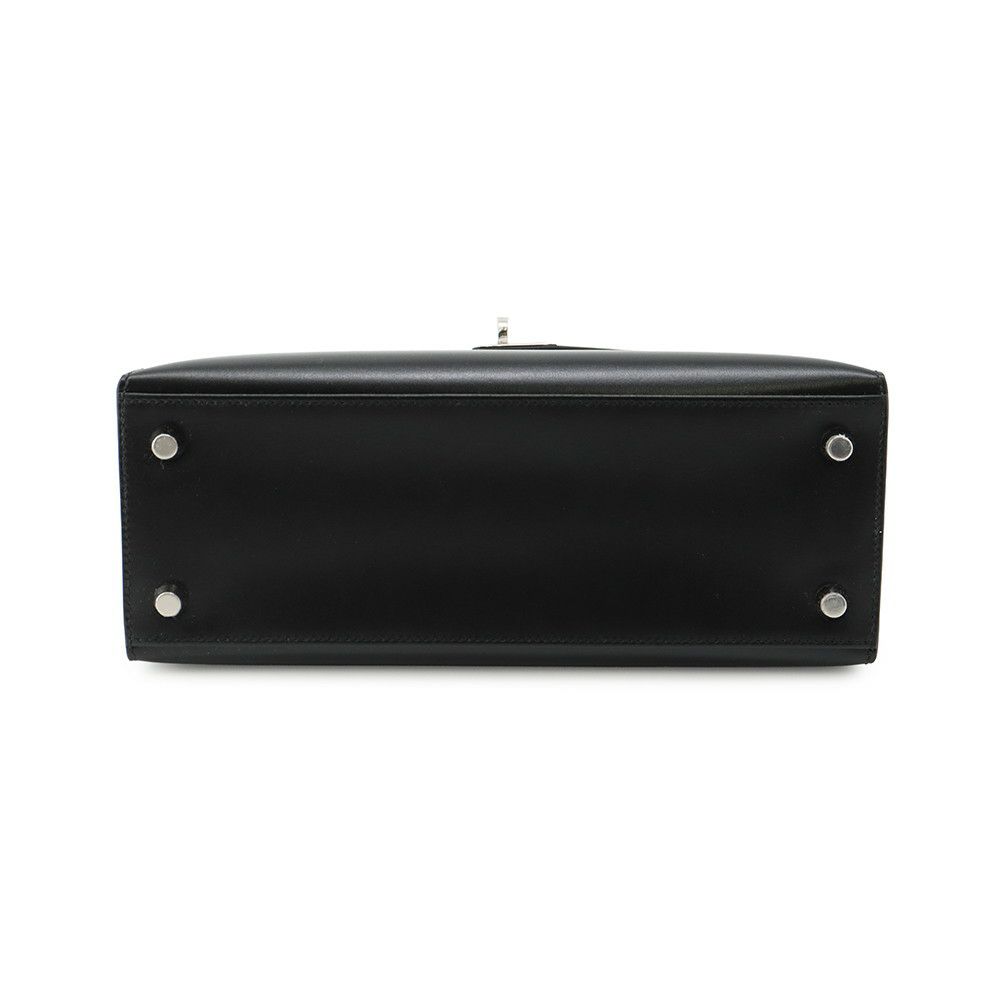 エルメス ハンドバッグ ケリー25 外縫い ブラック/シルバー金具 ボックスカーフ K刻印 ２wayショルダー 黒