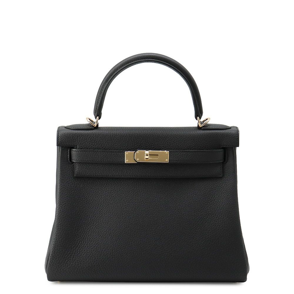 エルメス ハンドバッグ ケリー28 内縫い ブラック/シャンパンゴールド金具 トゴ K刻印 ２wayショルダー 黒
