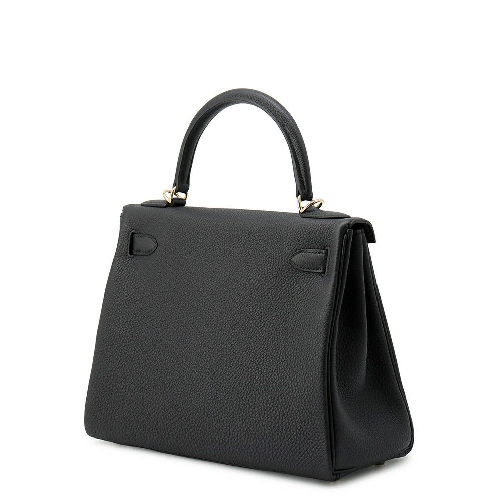 エルメス ハンドバッグ ケリー28 内縫い ブラック/シャンパンゴールド金具 トゴ K刻印 ２wayショルダー 黒