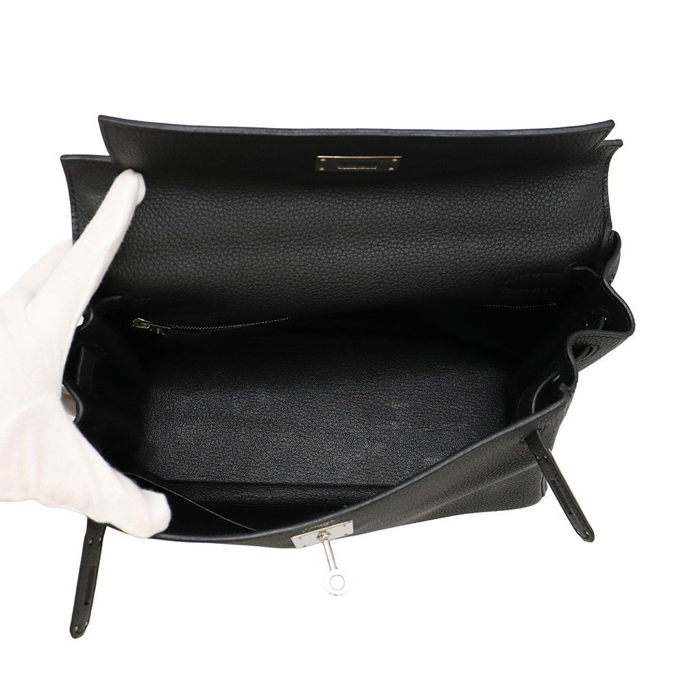 エルメス ハンドバッグ ケリー28 内縫い ブラック/シルバー金具 トゴ X刻印 ２wayショルダー 黒