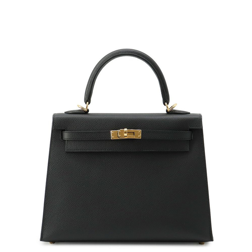 エルメス ハンドバッグ ケリー25 外縫い ブラック/ゴールド金具 エプソン G刻印 ２wayショルダー 黒