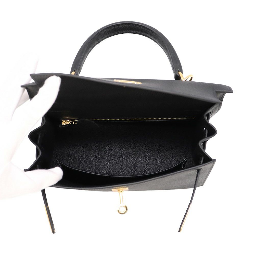 エルメス ハンドバッグ ケリー25 外縫い ブラック/ゴールド金具 エプソン G刻印 ２wayショルダー 黒