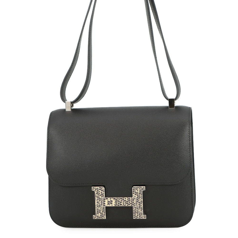 エルメス ショルダーバッグ コンスタンス3 24 ブラック/オンブレ/シルバー金具 ヴォーマダム/リザード Y刻印 黒