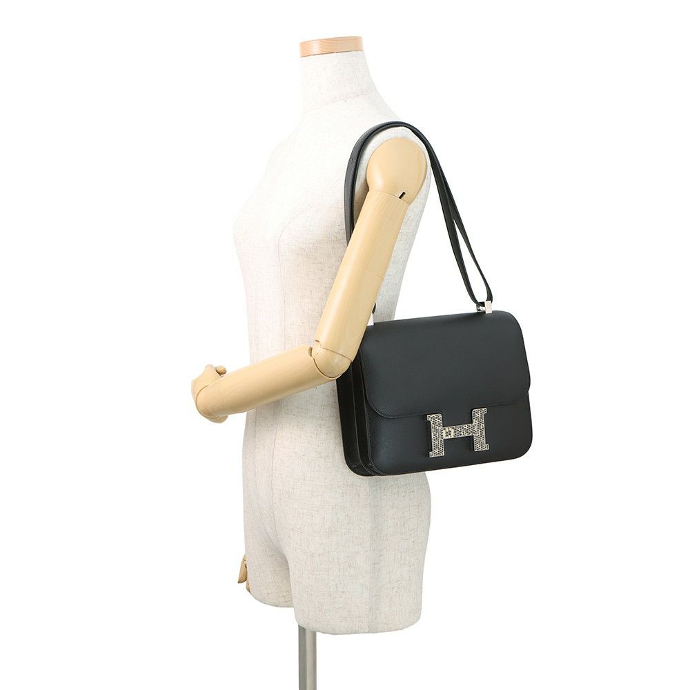 エルメス ショルダーバッグ コンスタンス3 24 ブラック/オンブレ/シルバー金具 ヴォーマダム/リザード Y刻印 黒