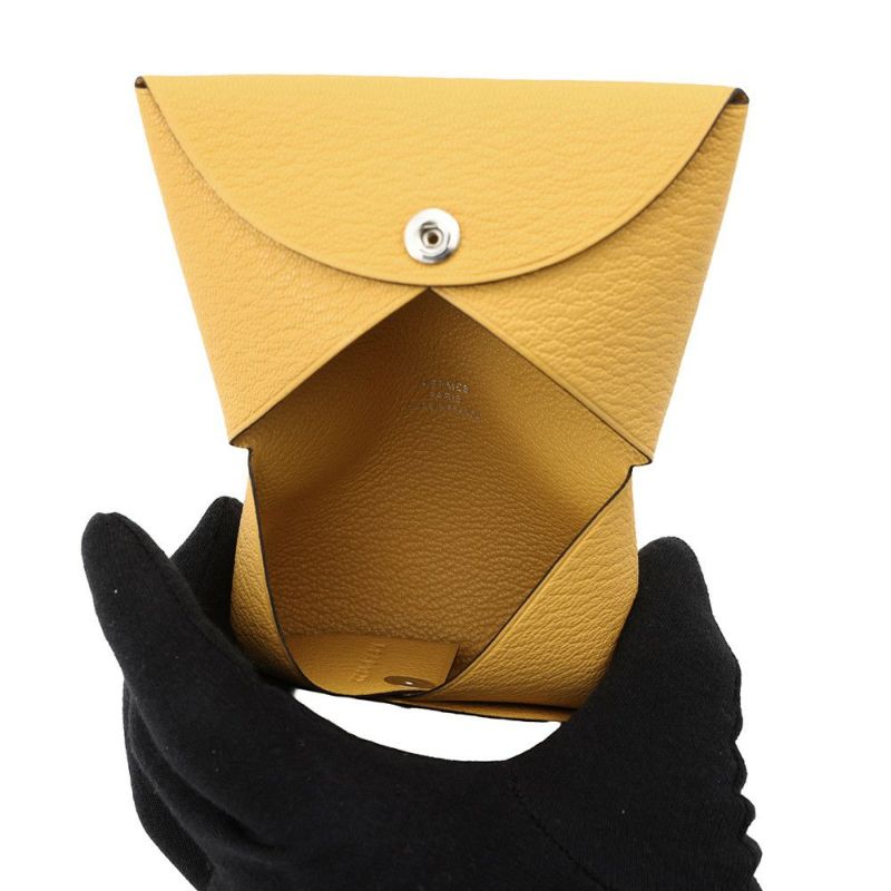 エルメス カードケース カルヴィ ジョーヌマンゴー シェブルミゾル K刻印 HERMES 名刺入れ