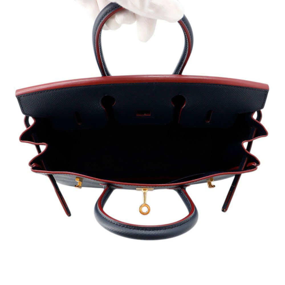 エルメス バーキン コントゥール 25 ブルーインディゴ/ルージュアッシュ/ゴールド金具 エプソン X刻印 HERMES Birkin ハンドバッグ