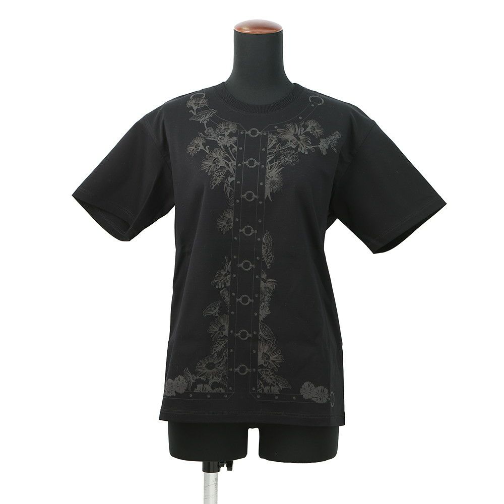 エルメス Tシャツ カルトゥッシュ コットン レディースサイズ34 HERMES マキシTシャツ 半袖 黒