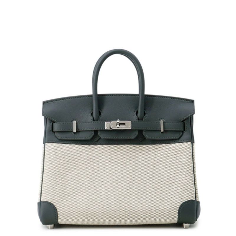 エルメス バーキン25 ヴェールマングローブ/エクリュ/シルバー金具 スイフト/トワルアッシュ K刻印 HERMES Birkin ハンドバッグ