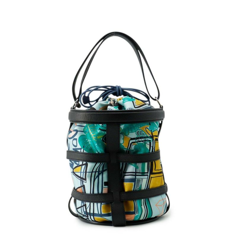 エルメス ハンドバッグ ミュザルディーヌ ブラック/マルチカラー/シルバー金具 エプソン/シルク X刻印 HERMES バッグ 黒