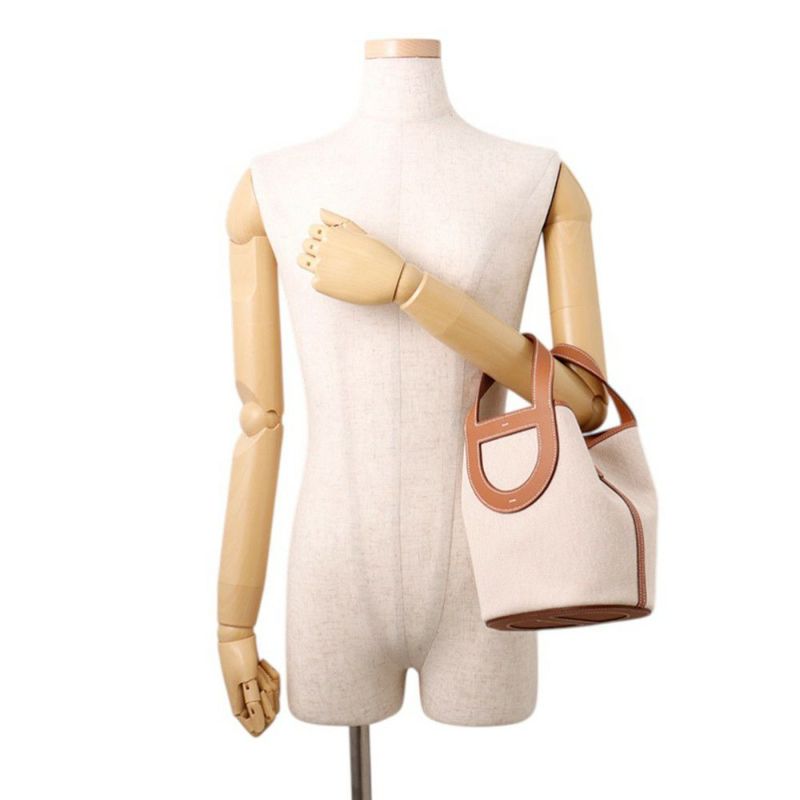 エルメス トートバッグ インザループ 18 ゴールド/エクリュ/シルバー金具 トワルアッシュ/スイフト B刻印