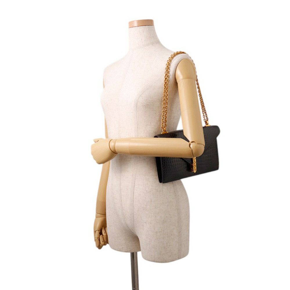 エルメス チェーンショルダーバッグ アルカザール ブラック/ゴールド金具 クロコダイル 黒