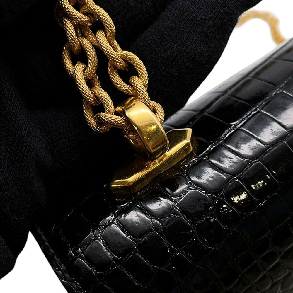 エルメス チェーンショルダーバッグ アルカザール ブラック/ゴールド金具 クロコダイル 黒