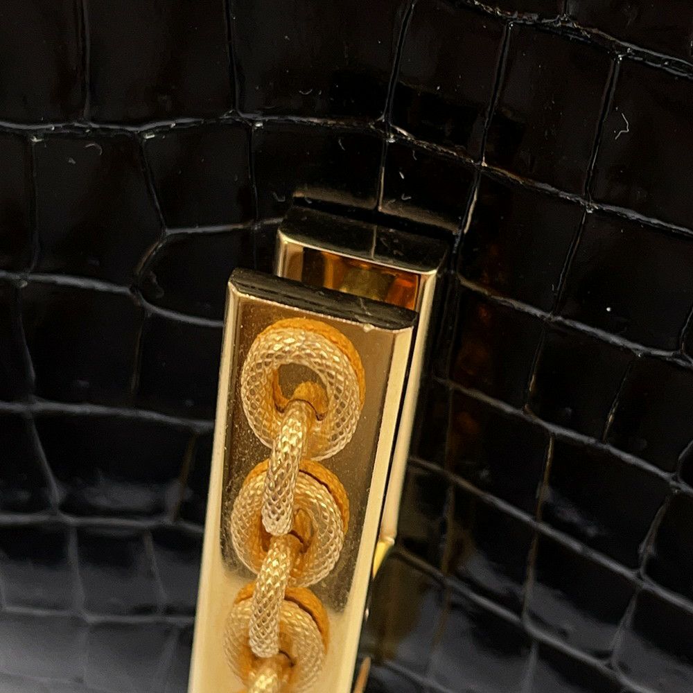 エルメス チェーンショルダーバッグ アルカザール ブラック/ゴールド金具 クロコダイル 黒
