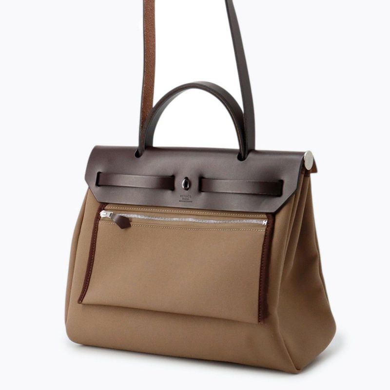 エルメス エールバッグジップPM ルトゥルネ エトゥープ/エベンヌ/シルバー金具 トワルオフィシエ/ヴァッシュハンター W刻印