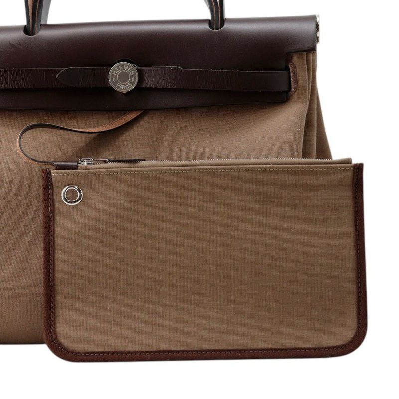 エルメス エールバッグジップPM ルトゥルネ エトゥープ/エベンヌ/シルバー金具 トワルオフィシエ/ヴァッシュハンター W刻印