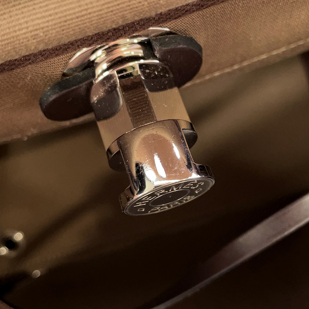 エルメス エールバッグジップPM ルトゥルネ エトゥープ/エベンヌ/シルバー金具 トワルオフィシエ/ヴァッシュハンター W刻印