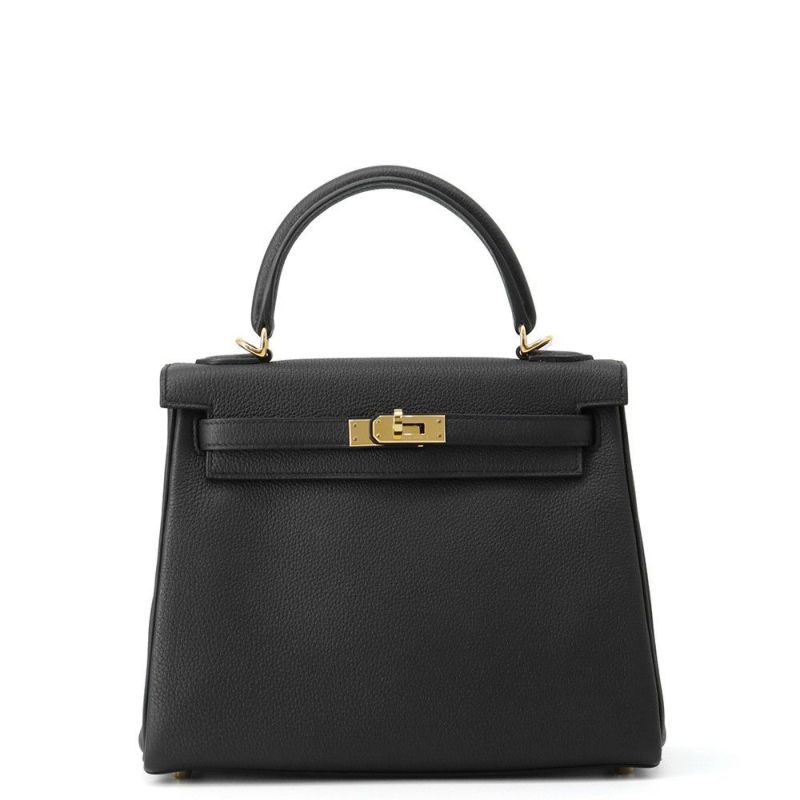 エルメス ハンドバッグ ケリー25 内縫い ブラック/ゴールド金具 トゴ W刻印 ２wayショルダー 黒