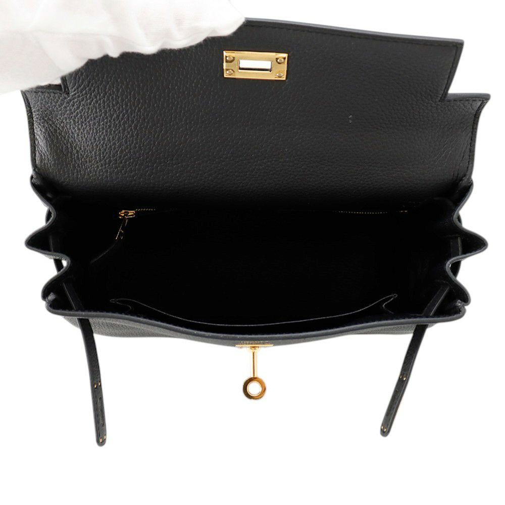 エルメス ハンドバッグ ケリー25 内縫い ブラック/ゴールド金具 トゴ W刻印 ２wayショルダー 黒
