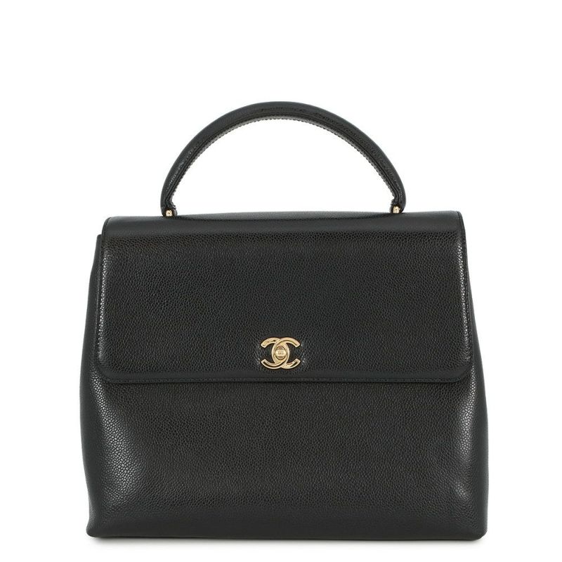 シャネル ハンドバッグ ココマーク トップハンドル キャビアスキン CHANEL 黒