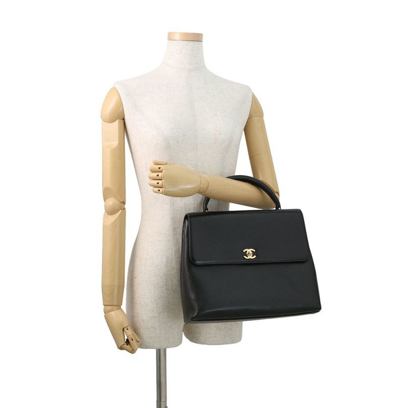 シャネル ハンドバッグ ココマーク トップハンドル キャビアスキン CHANEL 黒