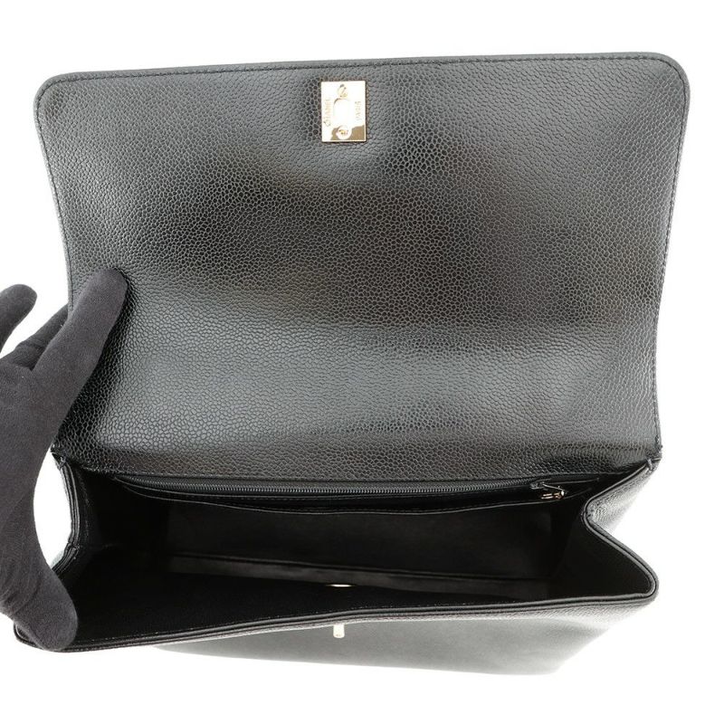 シャネル ハンドバッグ ココマーク トップハンドル キャビアスキン CHANEL 黒