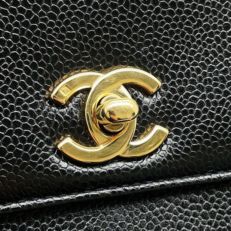 シャネル ハンドバッグ ココマーク トップハンドル キャビアスキン CHANEL 黒