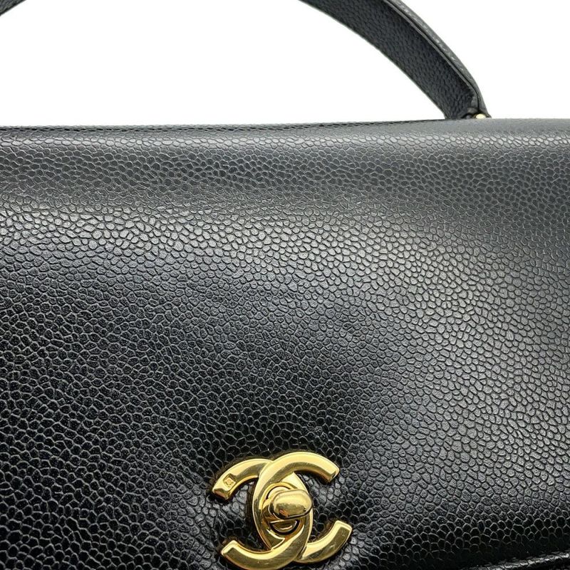 シャネル ハンドバッグ ココマーク トップハンドル キャビアスキン CHANEL 黒