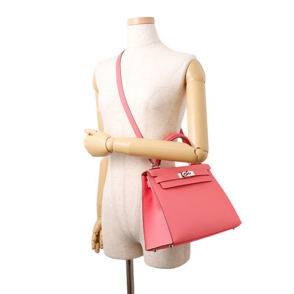 エルメス ハンドバッグ ケリー28 外縫い ローズアザレ/シルバー金具 エプソン D刻印 ２wayショルダー