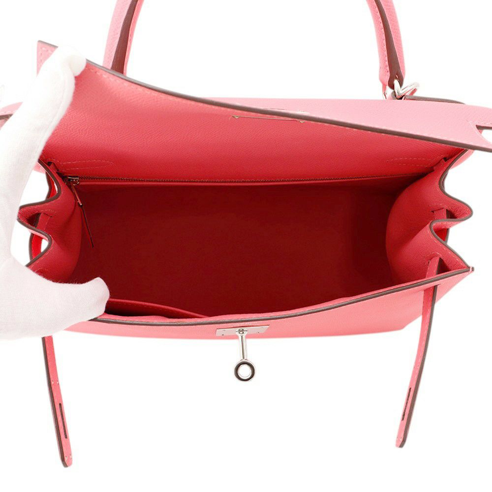 エルメス ハンドバッグ ケリー28 外縫い ローズアザレ/シルバー金具 エプソン D刻印 ２wayショルダー