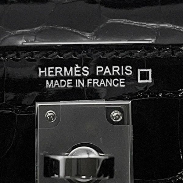 エルメス ミニケリー2 外縫い ブラック/シルバー金具 アリゲーターシャイン K刻印 HERMES ２wayショルダー 黒