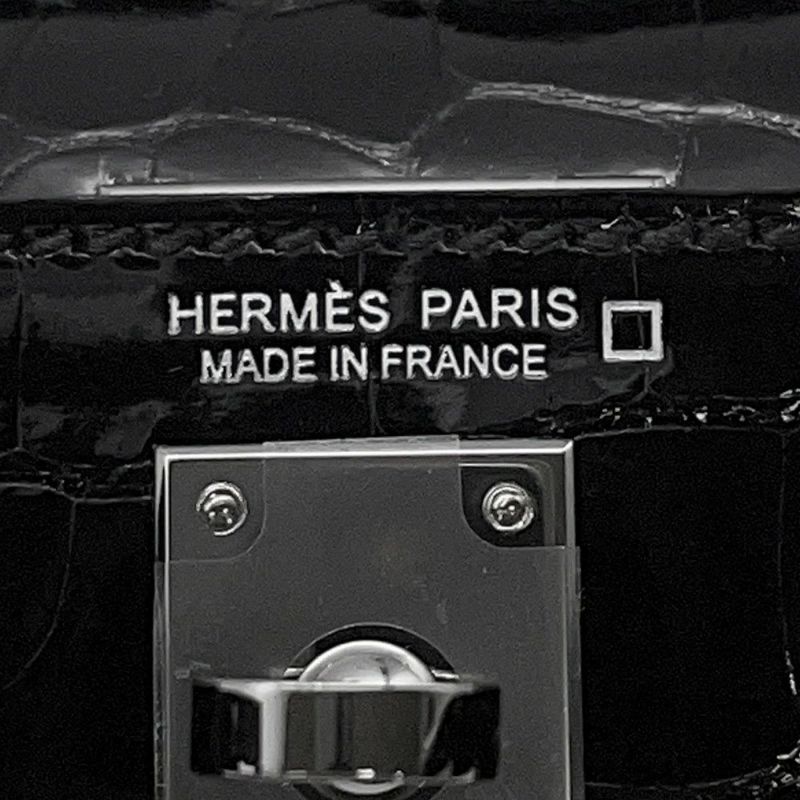 エルメス ミニケリー2 外縫い ブラック/シルバー金具 アリゲーターシャイン K刻印 HERMES ２wayショルダー 黒