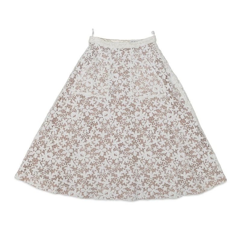 シャネル スカート ココマーク レース ロングスカート コットン レディースサイズ36 P74004 CHANEL 白 ボトムス