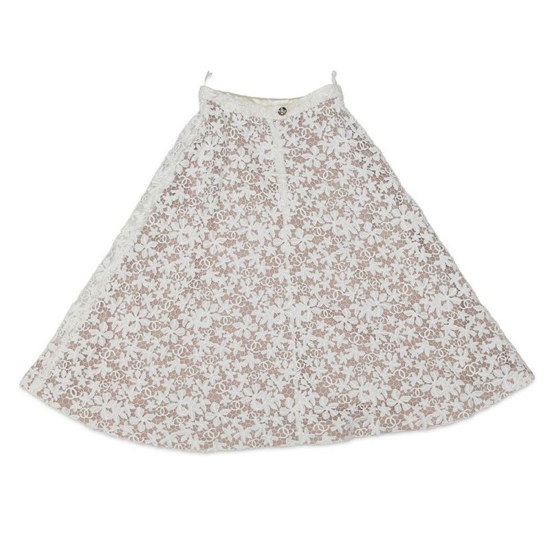 シャネル スカート ココマーク レース ロングスカート コットン レディースサイズ36 P74004 CHANEL 白 ボトムス