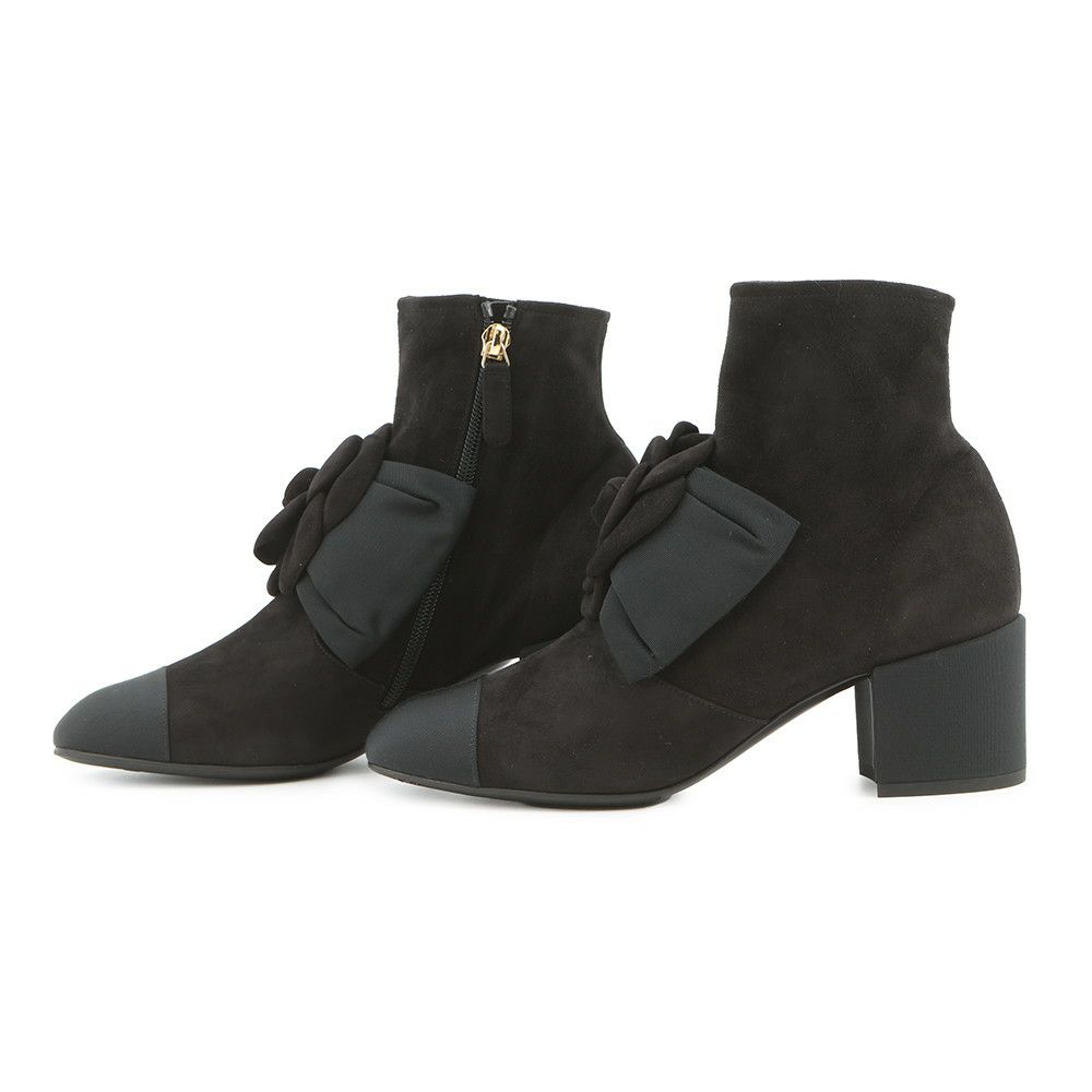 シャネル ショートブーツ カメリア ココマーク スエード レディースサイズ37C G45310 CHANEL 靴 黒