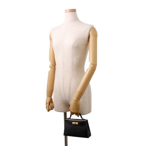 エルメス ミニケリー2 外縫い ブラック/ゴールド金具 ボックスカーフ K刻印 ２wayショルダー 黒