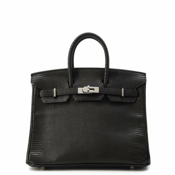 エルメス バーキン25 ブラック/シルバー金具 リザード □M刻印 HERMES Birkin ハンドバッグ