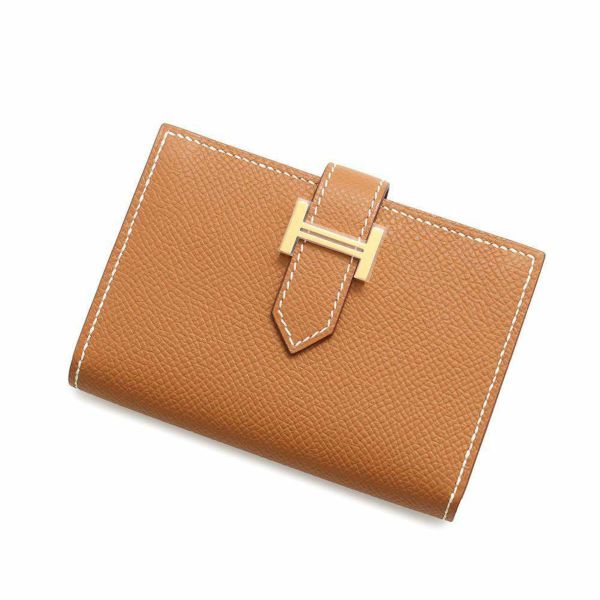 エルメス カードケース ベアン ミニ ゴールド/ゴールド金具 エプソン B刻印 HERMES 名刺入れ