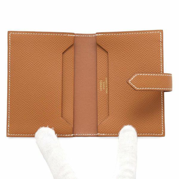 エルメス カードケース ベアン ミニ ゴールド/ゴールド金具 エプソン B刻印 HERMES 名刺入れ