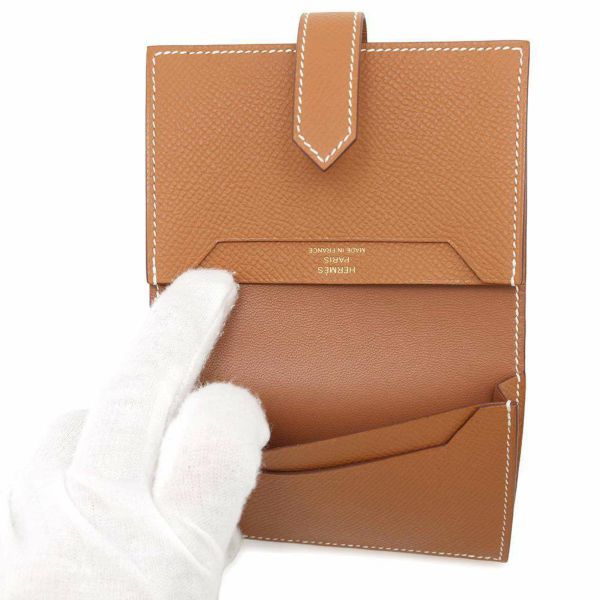 エルメス カードケース ベアン ミニ ゴールド/ゴールド金具 エプソン B刻印 HERMES 名刺入れ