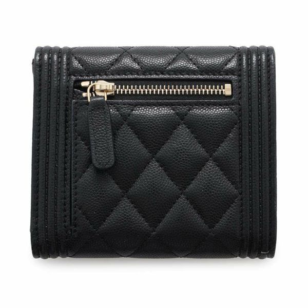 シャネル 三つ折り財布 ボーイシャネル ココマーク スモール ウォレット キャビアスキン A80734 CHANEL 財布 黒