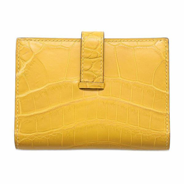 エルメス カードケース ベアン ミニ ジョーヌアンブル/シルバー金具 アリゲーターマット Z刻印 小銭入れ 財布